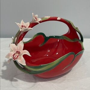 Franz Collection porcelain basket vase Cattleya Orchid series signed damaged